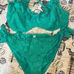 BECCA Crochet D Cup Swimwear Bikini Mint Green Underwire
